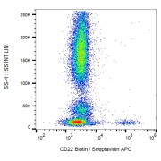 Surface staining of human peripheral blood cells with anti-CD22 (MEM-01) biotin / streptavidin-APC.