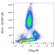 Flow cytometry analysis (surface staining) of CD54 expression in activated human peripheral blood with CD54 Antibody (PE).