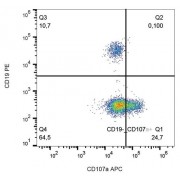 Flow cytometry analysis (intracellular staining) of human peripheral blood cells with CD107a/LAMP1 Antibody (APC).
