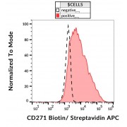 Surface staining (flow cytometry) of REH cells with CD271 Antibody (Biotin), streptavidin APC.