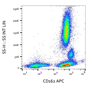 Surface staining of human peripheral blood cells with human CD162 Antibody APC.