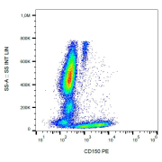 Flow cytometry analysis of CD150 in human peripheral blood using CD150 Antibody (PE).