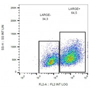 Flow cytometry analysis of LARGE1 in HEK293-LARGE1 transfectants using mouse monoclonal antibody PE.