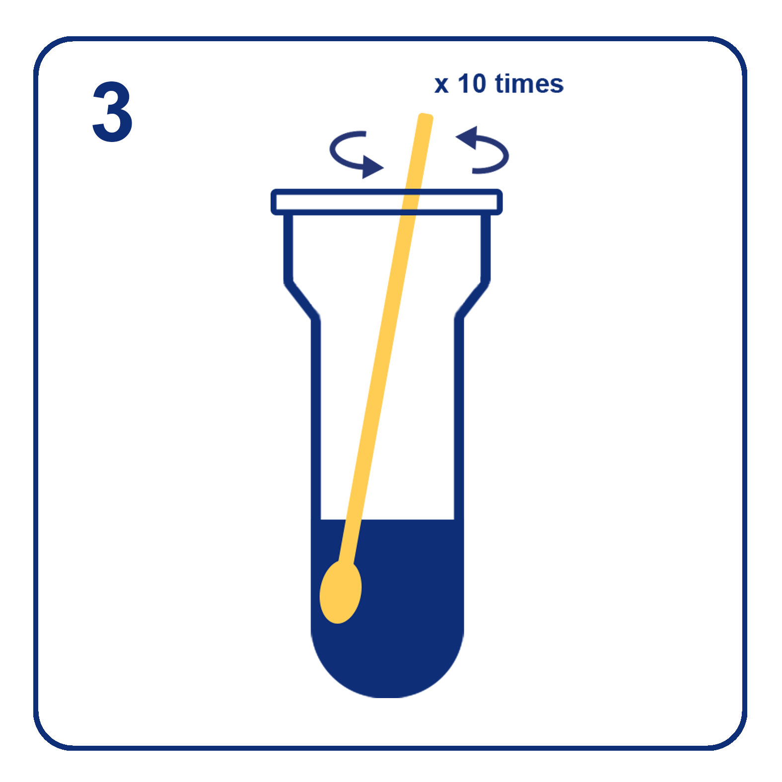 Place the swab in the extraction buffer tube and rotate 10 times, squeezing against the tube walls to extract the most sample.